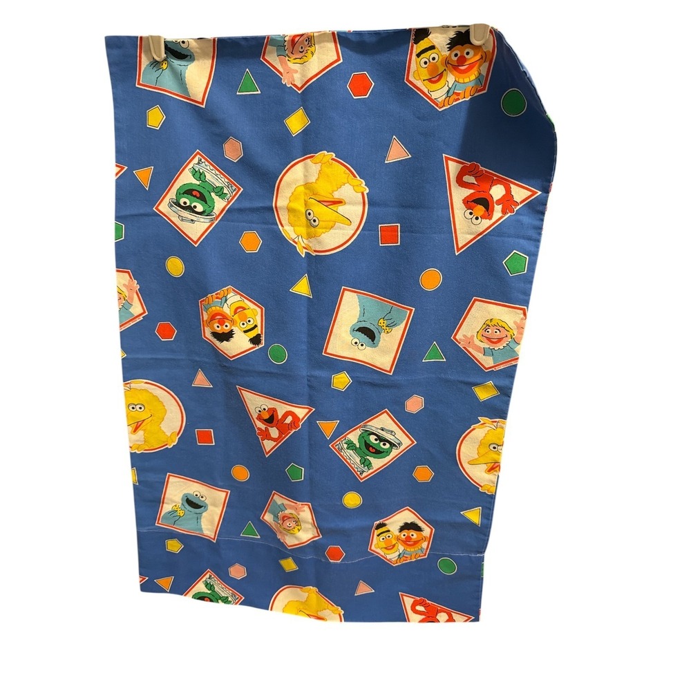 Vintage Sesame Street Pillowcase Blue Elmo Big Bird Cookie Monster Bert Ernie